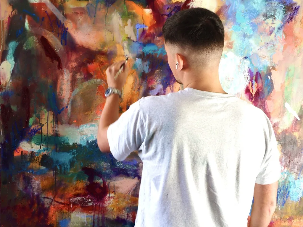 At work on a large abstract in the studio